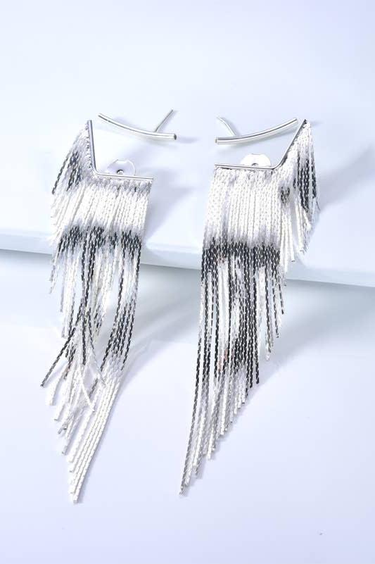 Camryn Tassel Long Fringe Silver Earrings | Uniquely Claudia Boutique