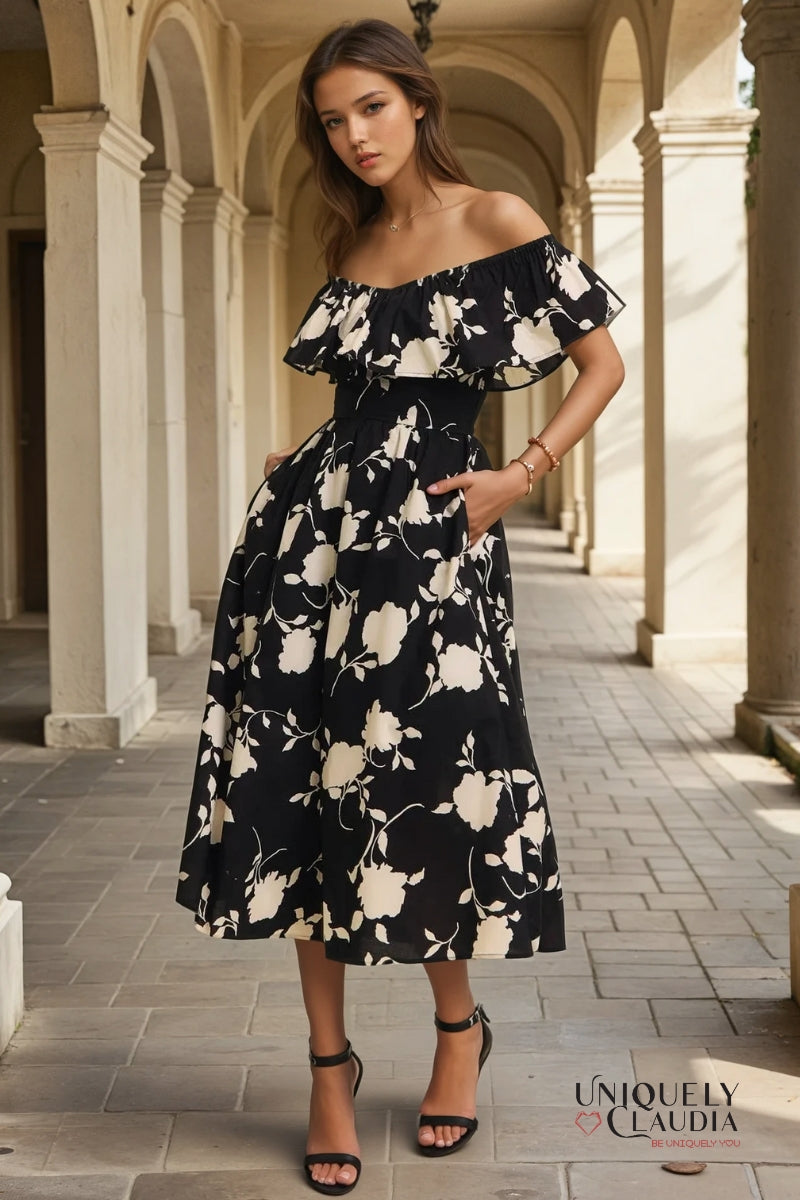 Andreina Floral Ruffled Midi Dress | Uniquely Claudia Boutique