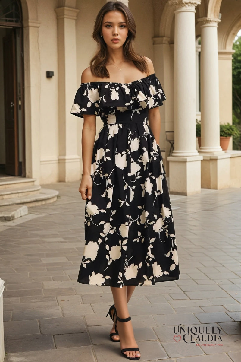Andreina Floral Ruffled Midi Dress | Uniquely Claudia Boutique