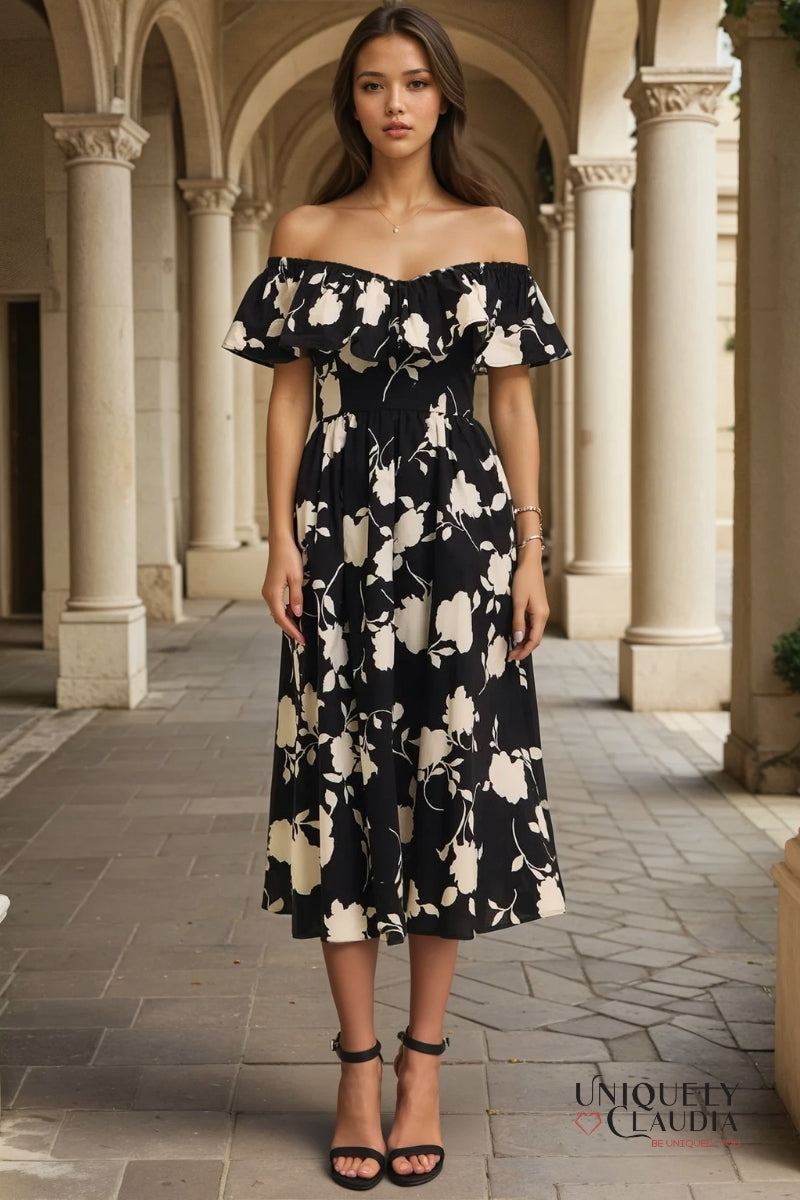 Andreina Floral Ruffled Midi Dress | Uniquely Claudia Boutique