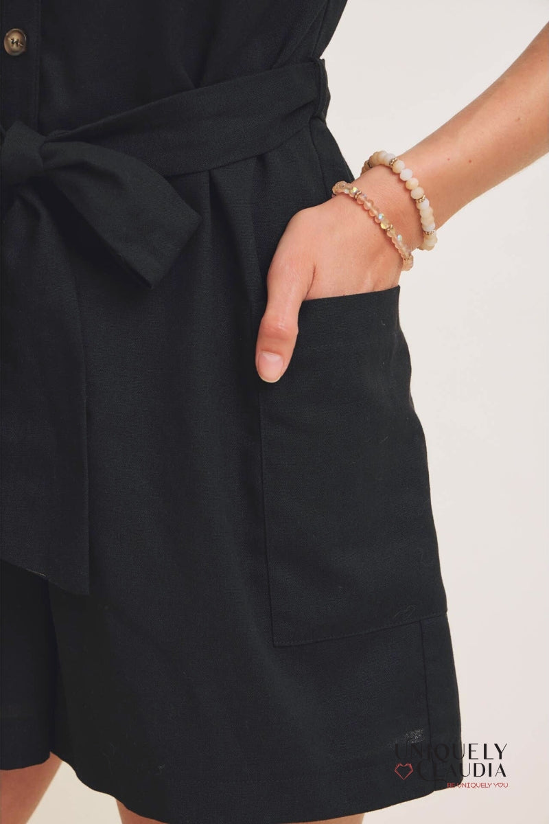 Ava Linen Blend Button-Down Romper | Uniquely Claudia