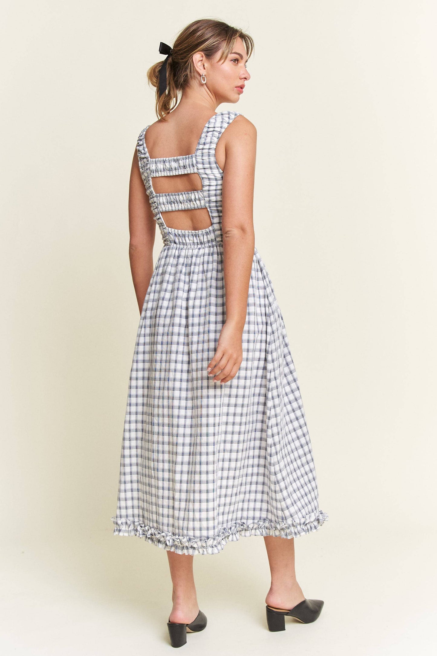 Savannah Checkered Smocked Midi Dress | Uniquely Claudia