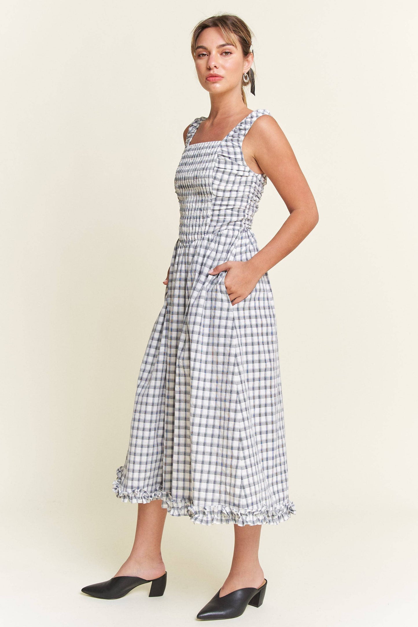 Savannah Checkered Smocked Midi Dress | Uniquely Claudia