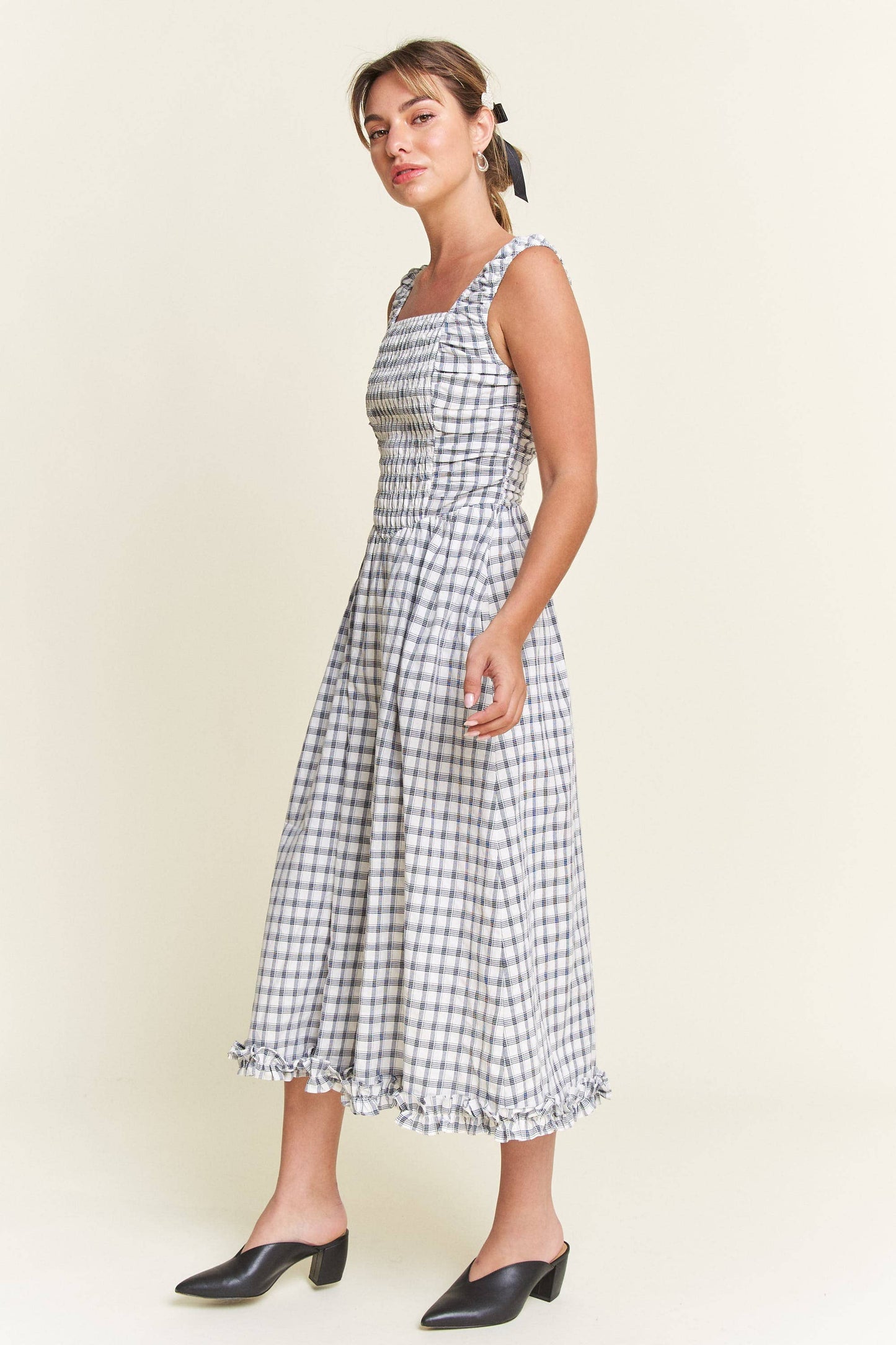 Savannah Checkered Smocked Midi Dress | Uniquely Claudia