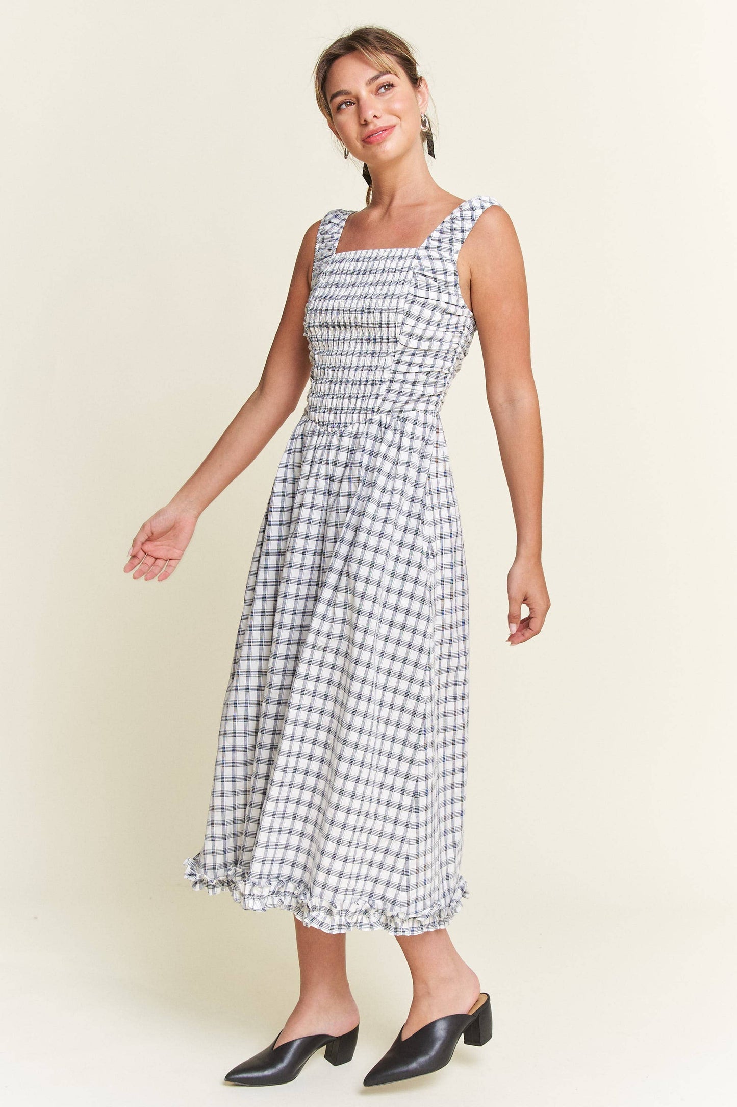Savannah Checkered Smocked Midi Dress | Uniquely Claudia