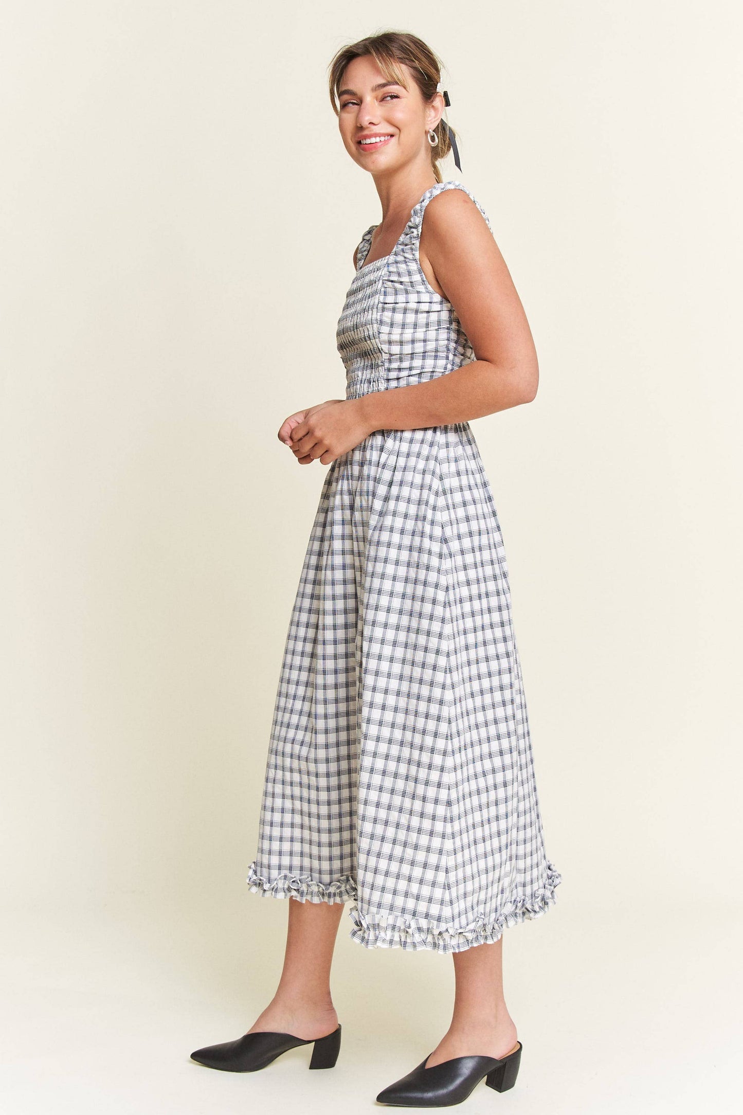Savannah Checkered Smocked Midi Dress | Uniquely Claudia