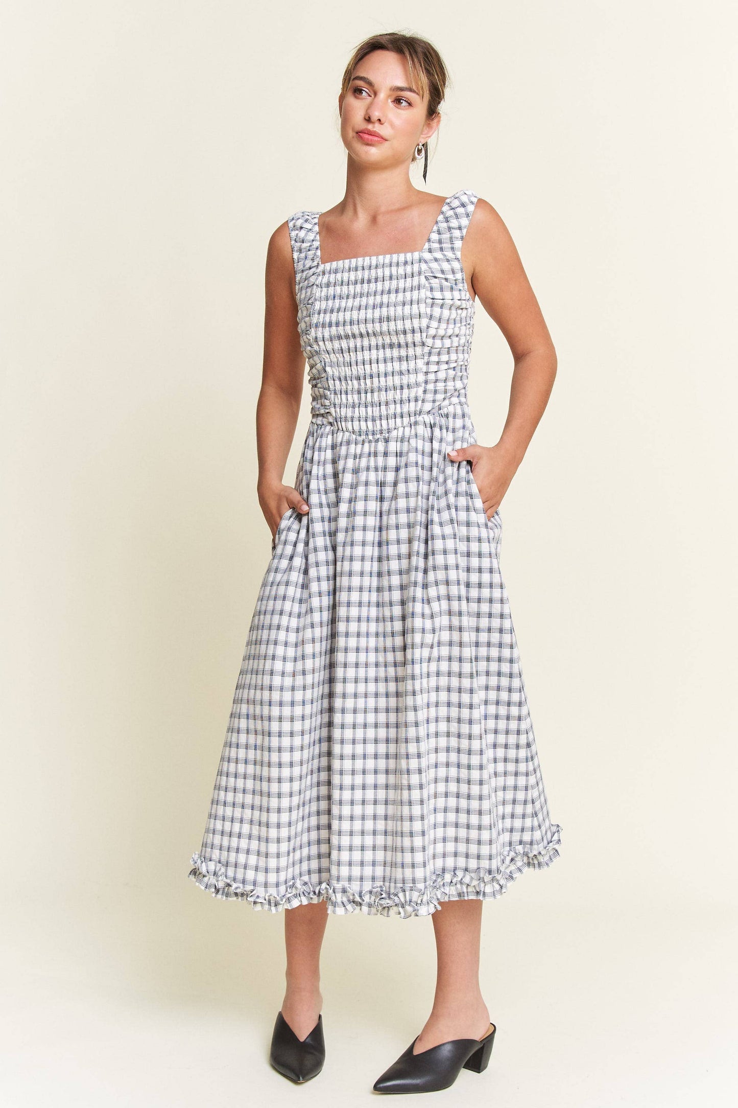 Savannah Checkered Smocked Midi Dress | Uniquely Claudia