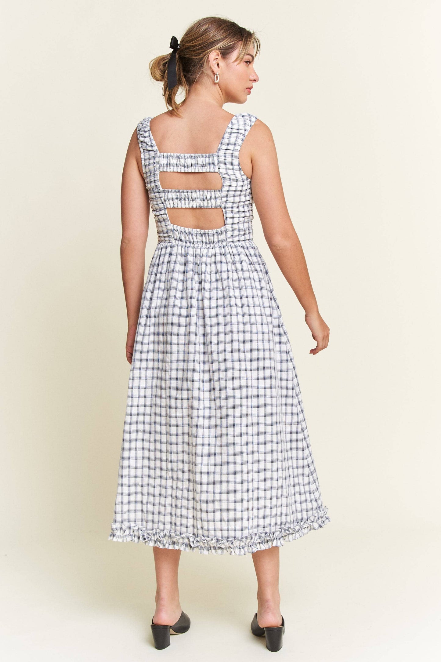 Savannah Checkered Smocked Midi Dress | Uniquely Claudia