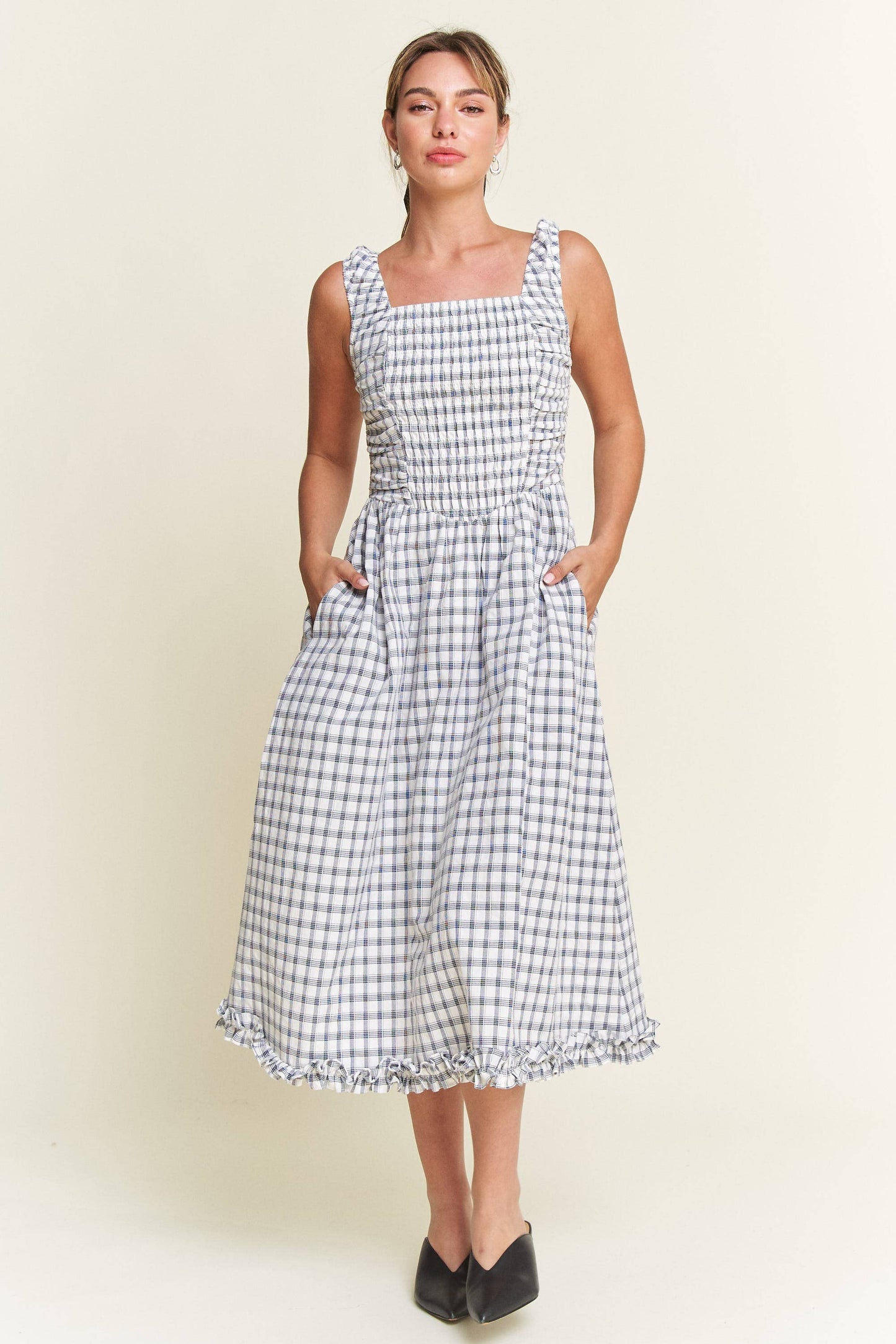 Savannah Checkered Smocked Midi Dress | Uniquely Claudia