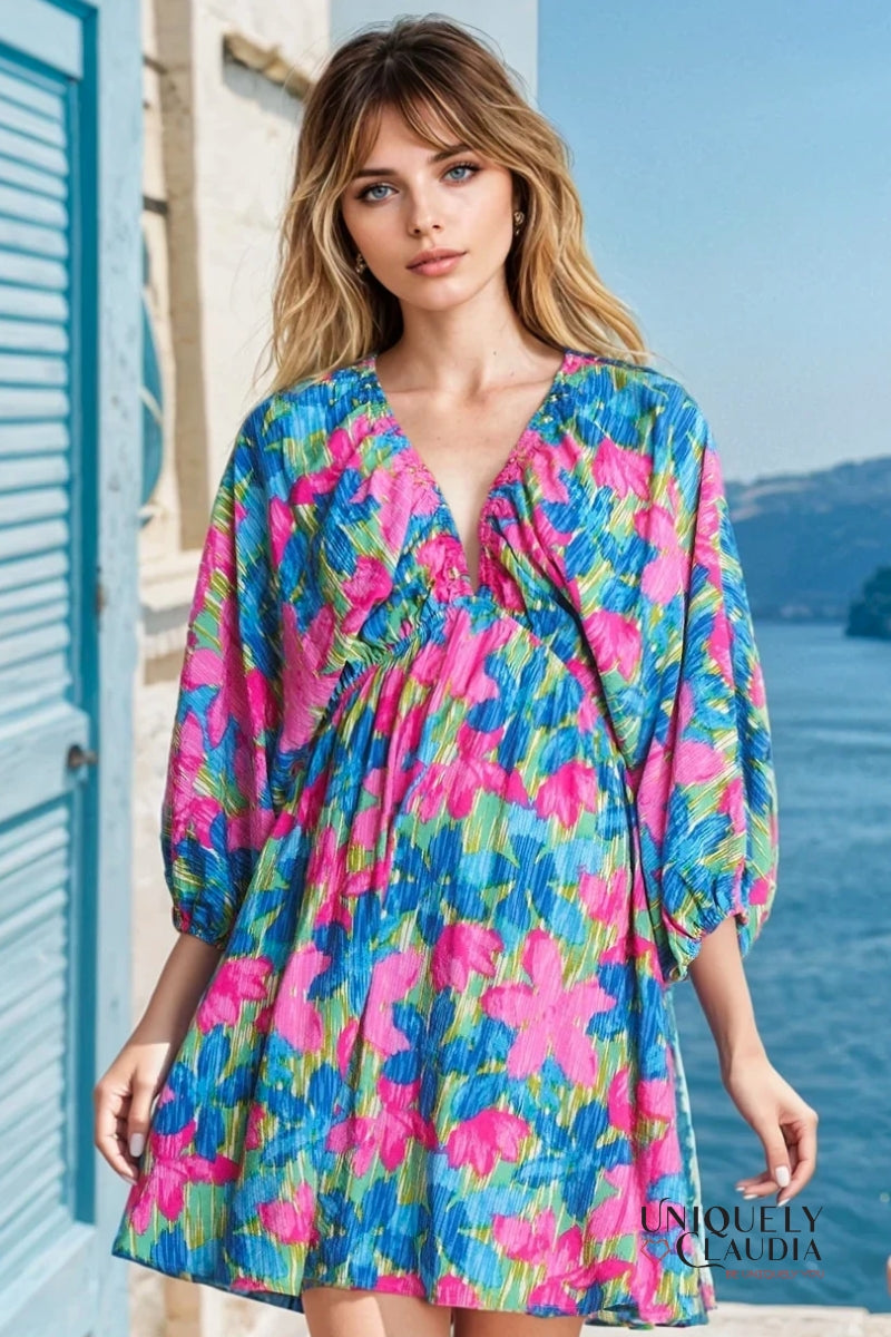 Erin Floral Printed V-Neck Mini Dress | Uniquely Claudia