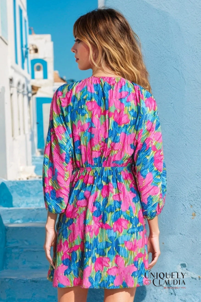 Erin Floral Printed V-Neck Mini Dress | Uniquely Claudia