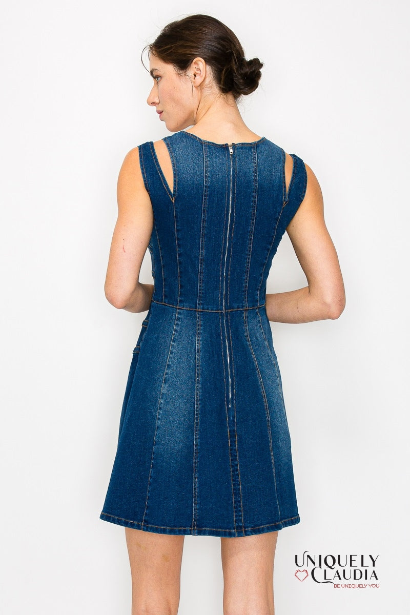 Tabitha Cut Out Slit Straps Denim Mini Dress | Uniquely Claudia Boutique