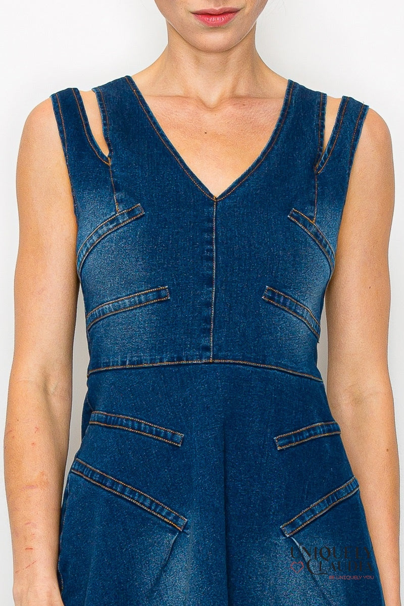 Tabitha Cut Out Slit Straps Denim Mini Dress | Uniquely Claudia Boutique