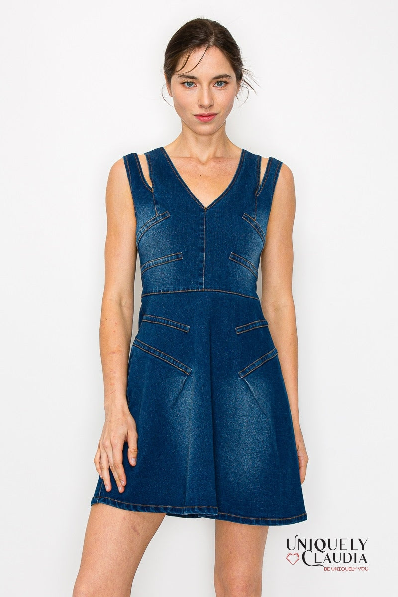 Tabitha Cut Out Slit Straps Denim Mini Dress | Uniquely Claudia Boutique