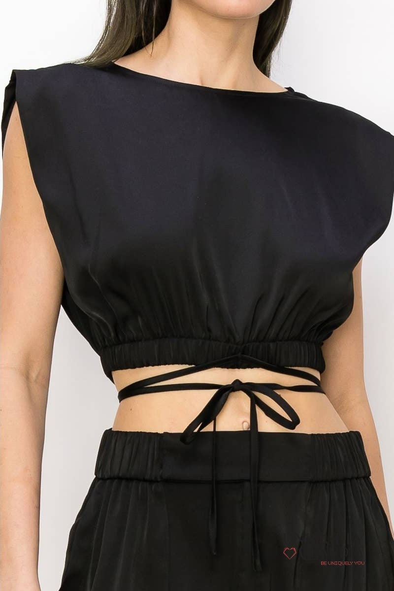 Sidney Sleeveless Satin Crop Top |Uniquely Claudia Boutique