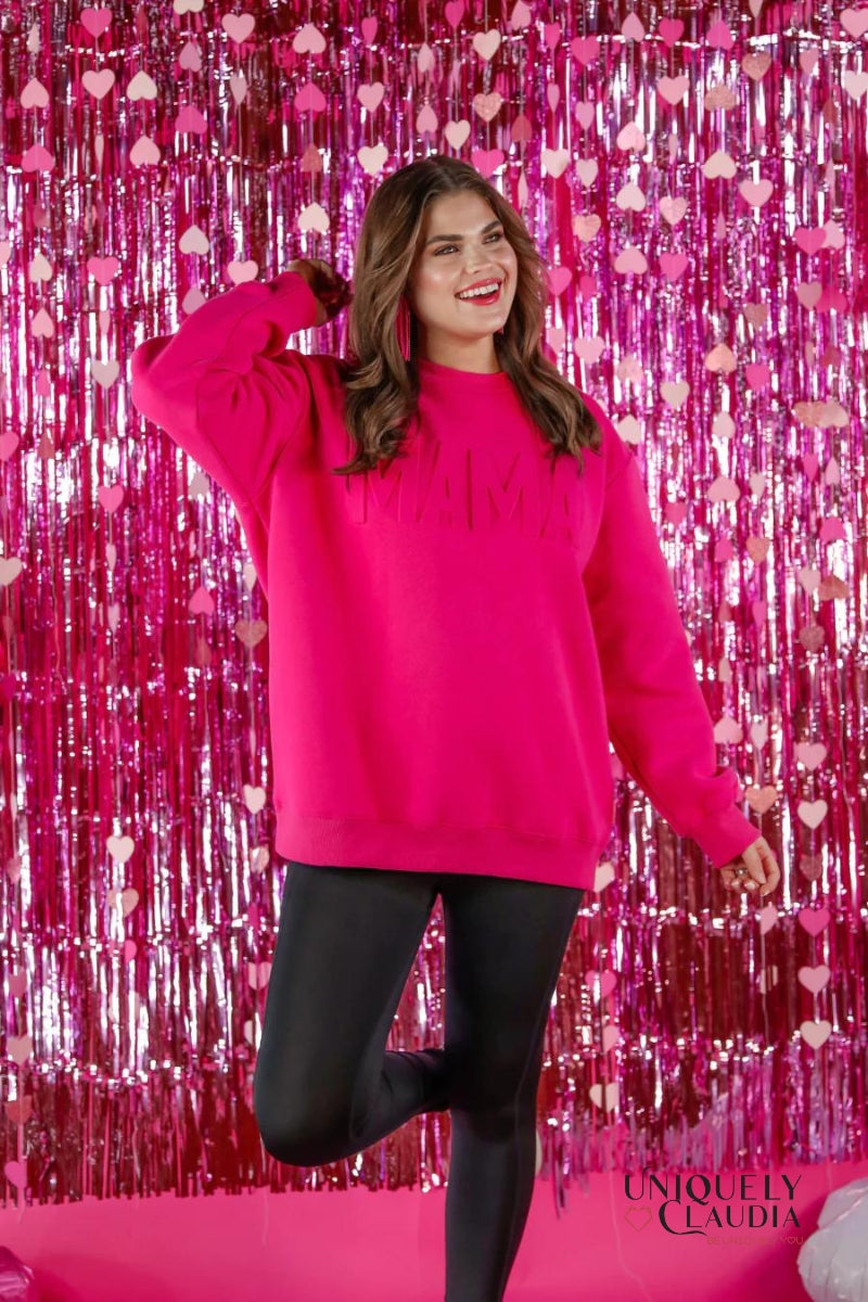 MAMA Hot Pink Embossed Sweatshirt | Uniquely Claudia Boutique
