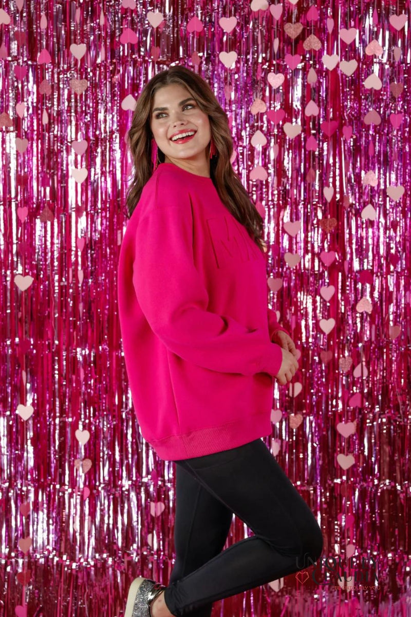 MAMA Hot Pink Embossed Sweatshirt | Uniquely Claudia Boutique