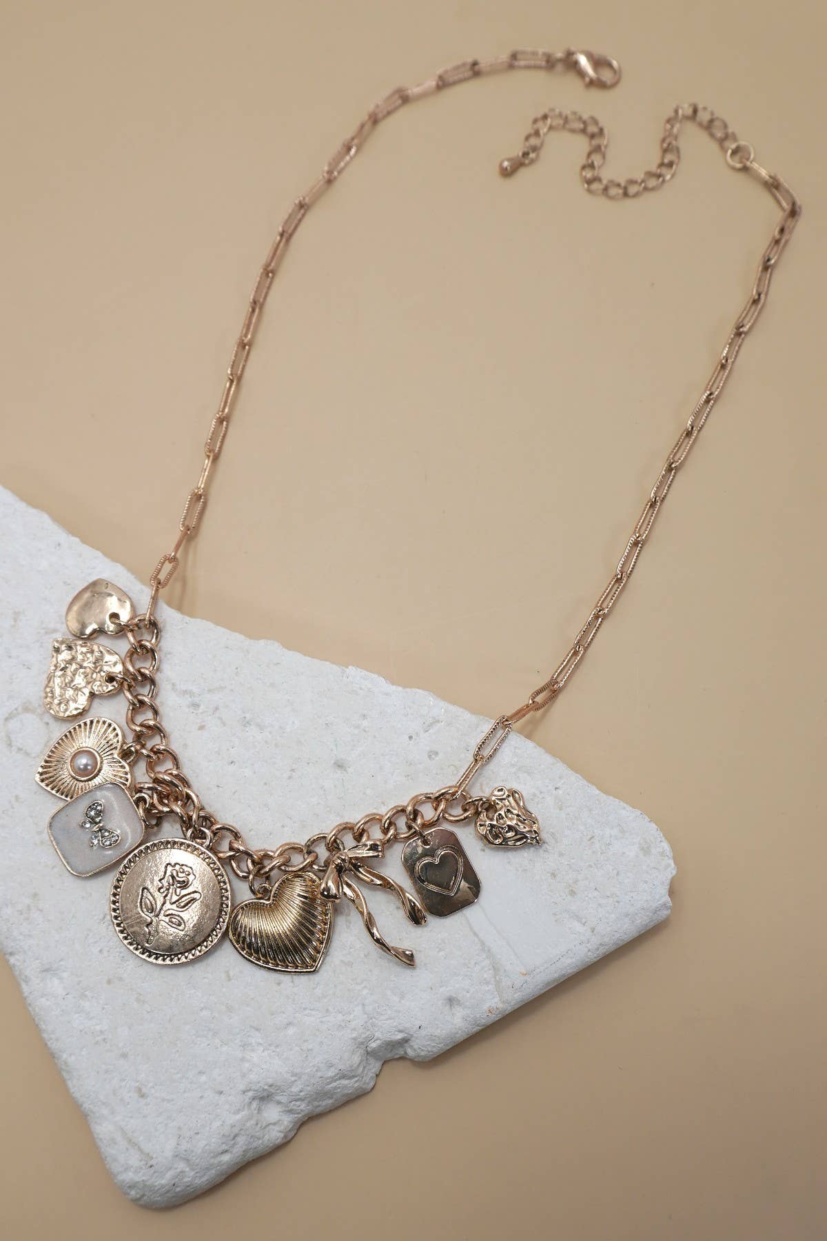 Bow, Heart & Pearls Charm Necklace | Uniquely Claudia