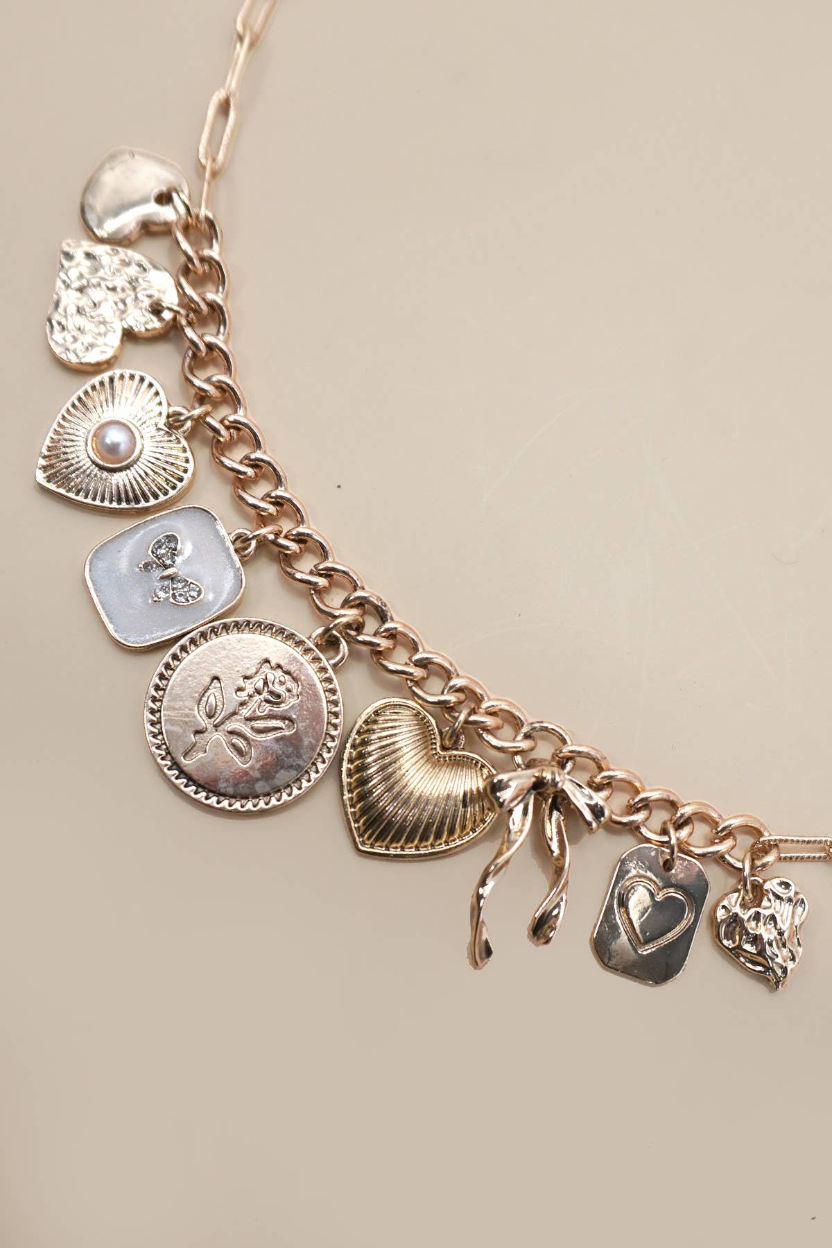 Bow, Heart & Pearls Charm Necklace | Uniquely Claudia