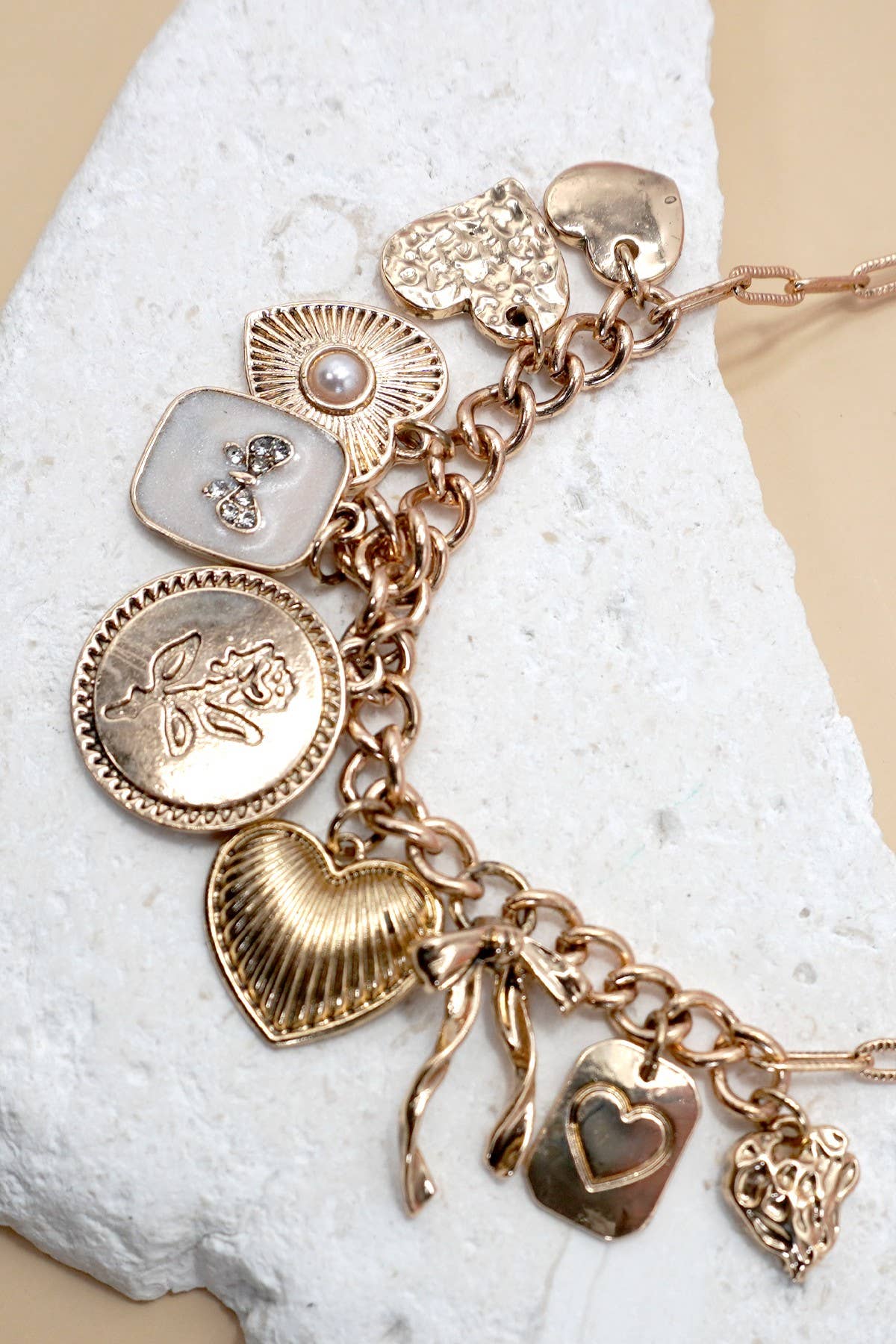 Bow, Heart & Pearls Charm Necklace | Uniquely Claudia
