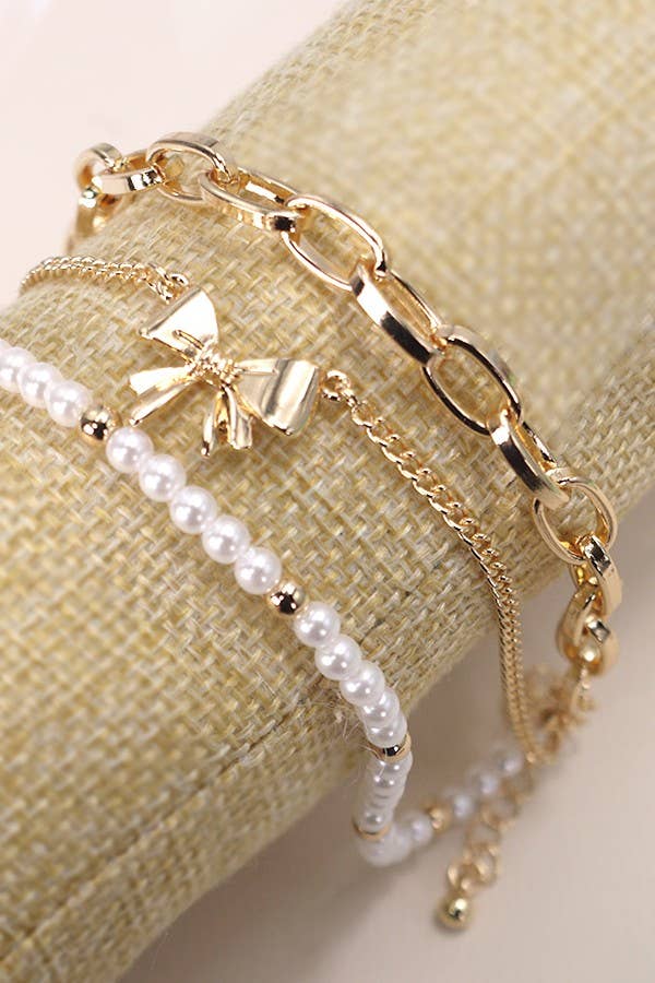 Bow Pearl Link Trio Set Bracelet | Uniquely Claudia