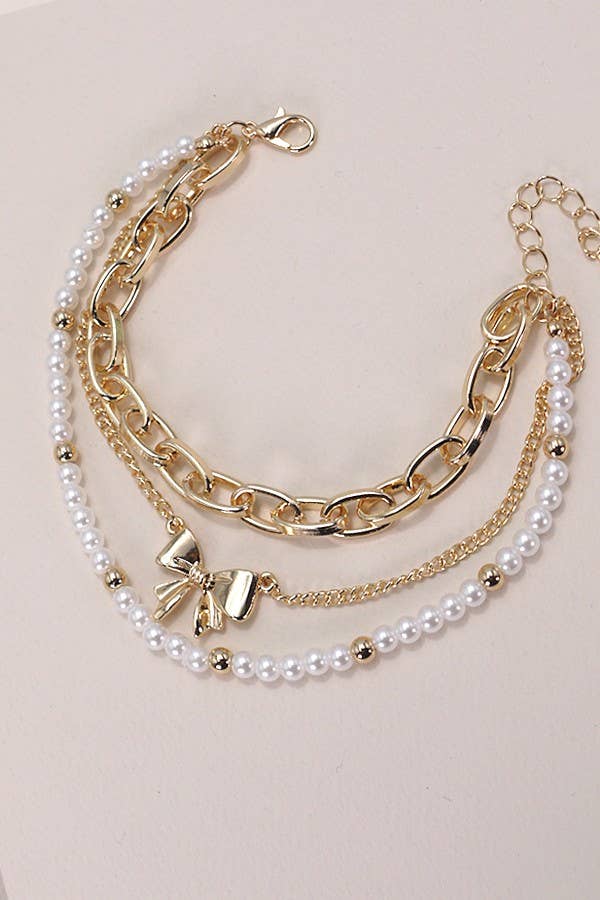 Bow Pearl Link Trio Set Bracelet | Uniquely Claudia