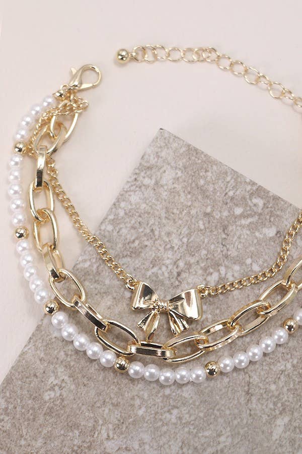 BOW PEARL LINK TRIO SET BRACELETS | 80B146 - Uniquely Claudia Boutique