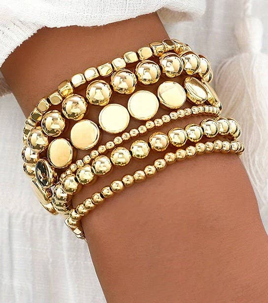 MULTI BALL CHAIN BEAD MIX STRETCHABLE BRACELET | Uniquely Claudia Boutique