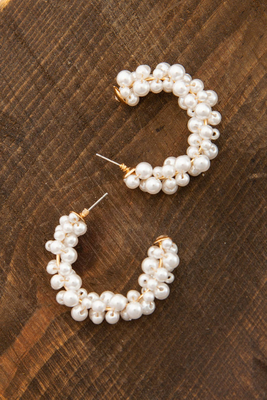 Pearl Beaded Half Hoop Earrings | Uniquely Claudia