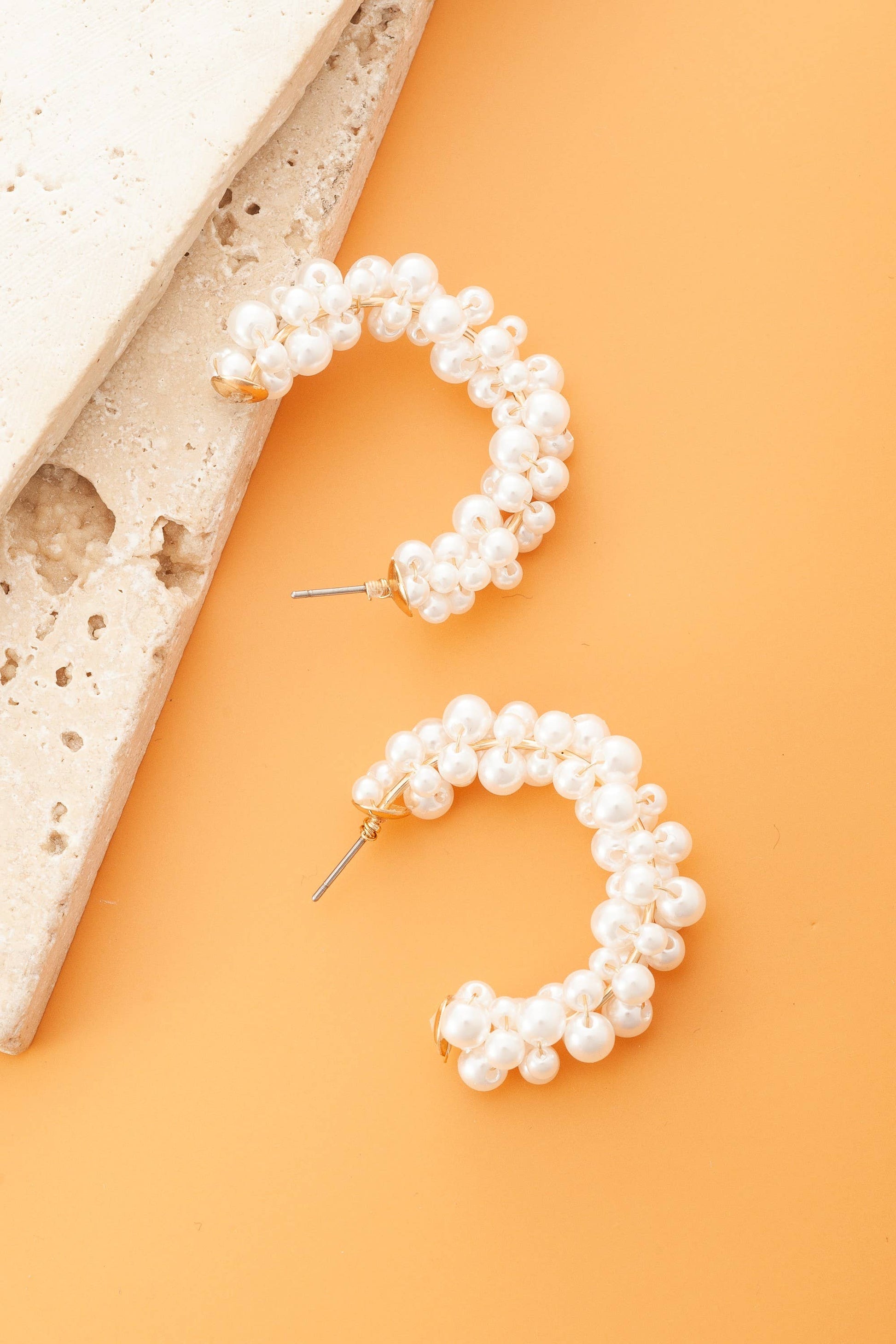 Pearl Beaded Half Hoop Earrings | Uniquely Claudia