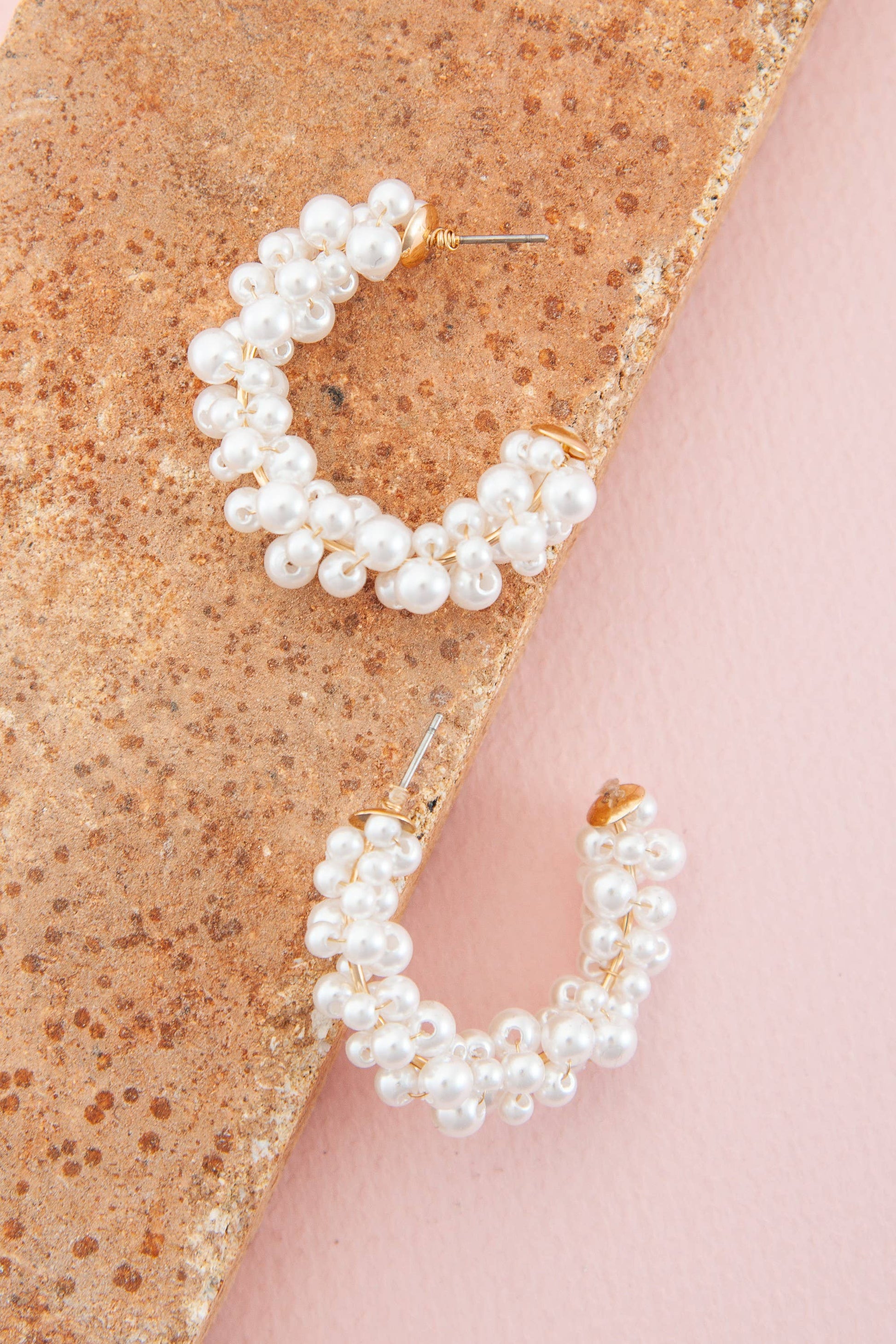 Pearl Beaded Half Hoop Earrings | Uniquely Claudia