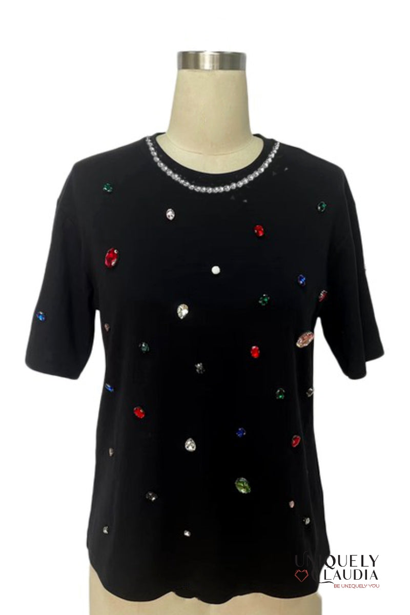 Crown Jewels Embellished Cotton Tee - Uniquely Claudia Boutique