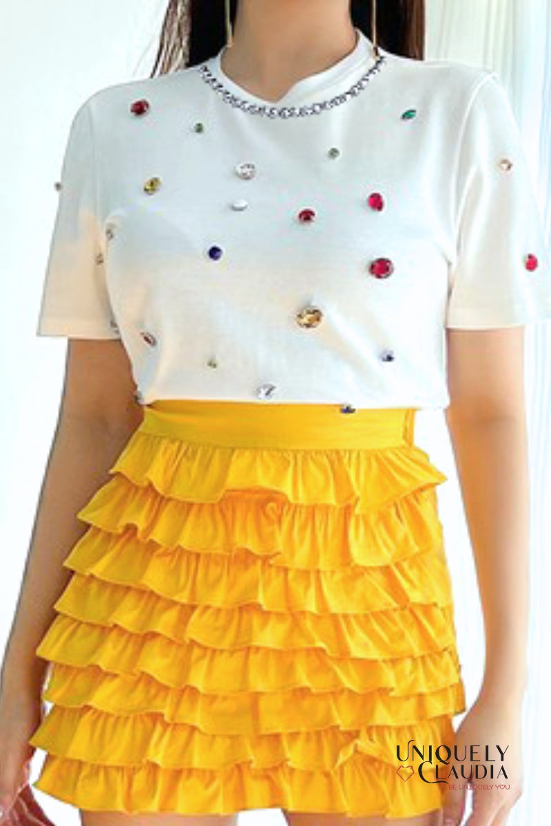 Crown Jewels Embellished Cotton Tee - Uniquely Claudia Boutique