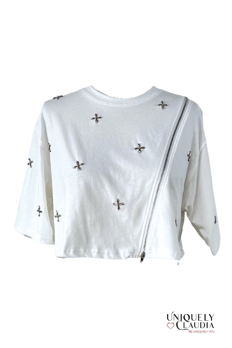 Quatrefoil Embellished Cotton Tee - Uniquely Claudia Boutique