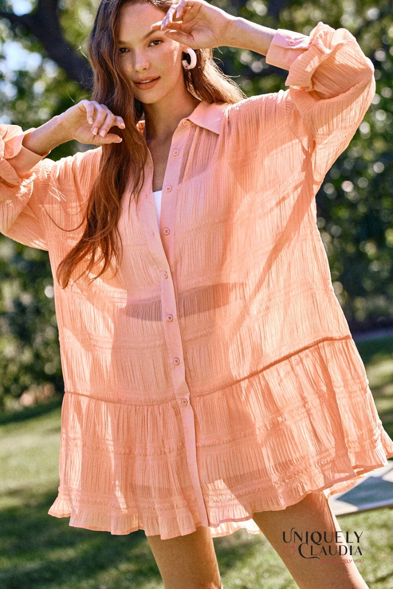 Rebecca Chiffon Textured Shirt Mini Dress | Uniquely Claudia Boutique