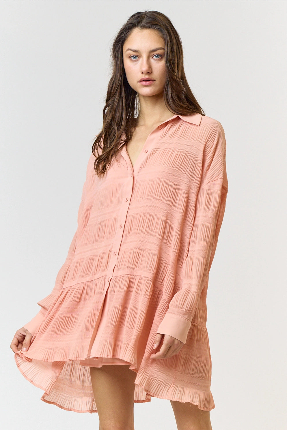 Rebecca Chiffon Textured Shirt Mini Dress | Uniquely Claudia Boutique