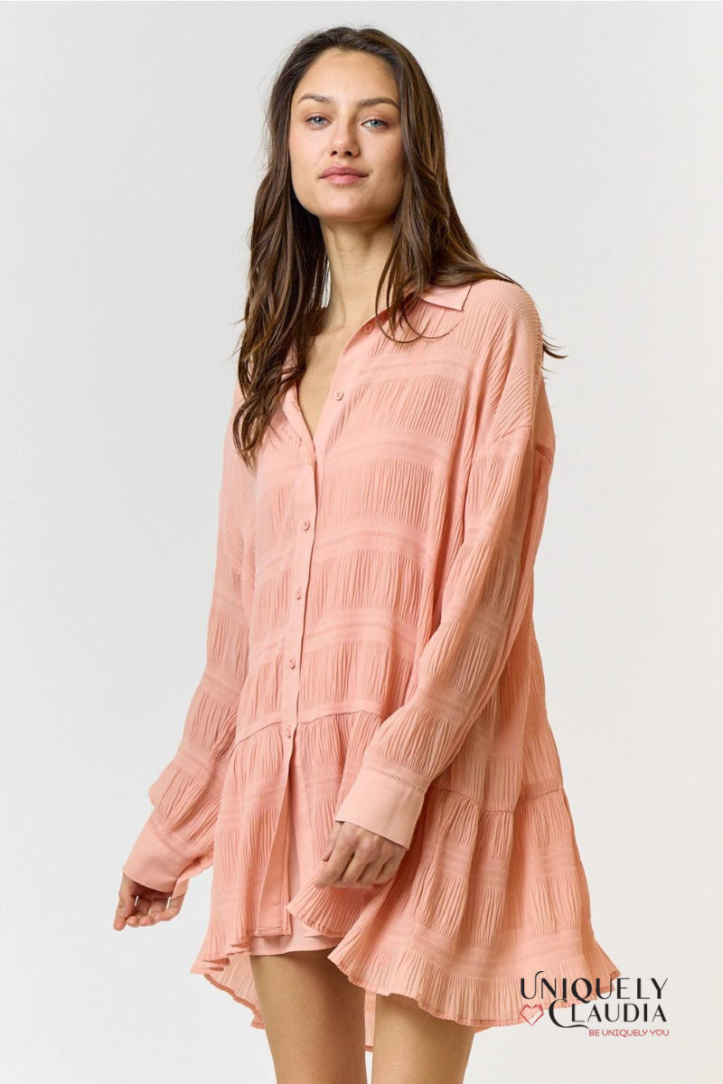 Rebecca Chiffon Textured Shirt Mini Dress | Uniquely Claudia Boutique