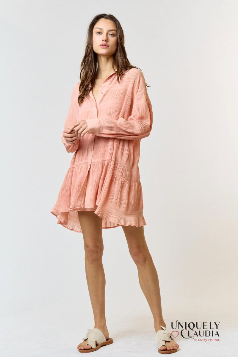 Rebecca Chiffon Textured Shirt Mini Dress | Uniquely Claudia Boutique