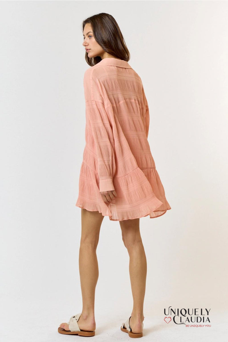 Rebecca Chiffon Textured Shirt Mini Dress | Uniquely Claudia Boutique