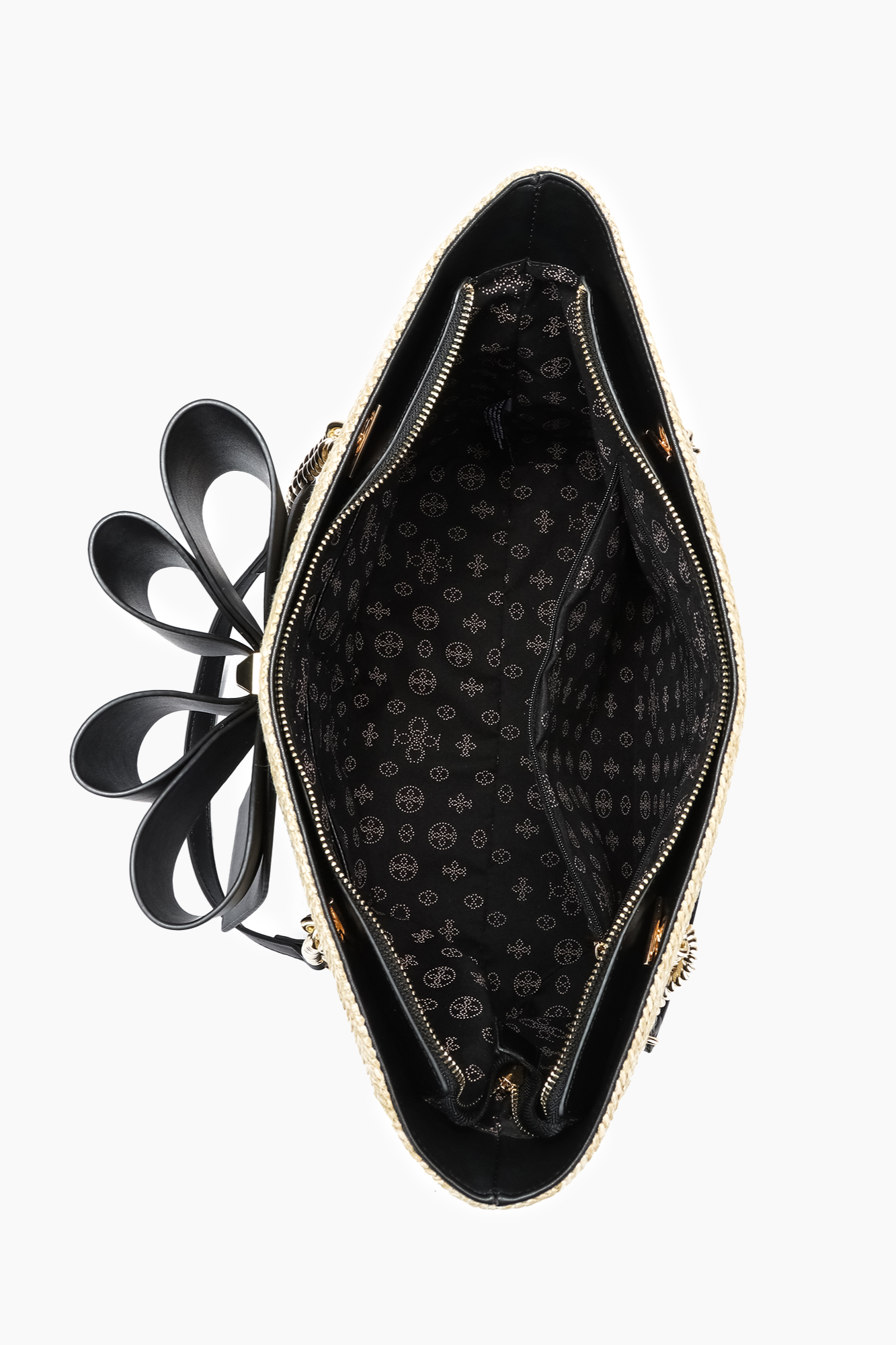 Daisy Bowtie Dual Straw Tote Bag: Black | Uniquely Claudia Boutique