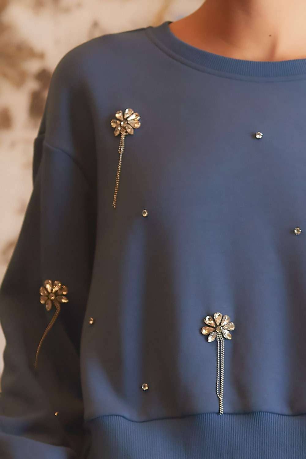 Jaydeen Rhinestone Embellished Sweatshirt Top & Short Set | Uniquely Claudia Boutique