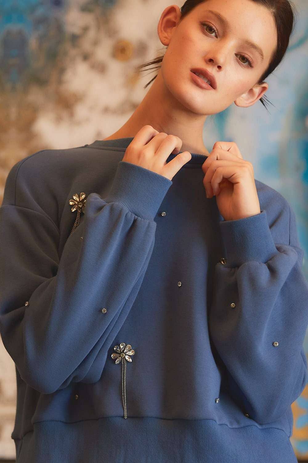 Jaydeen Rhinestone Embellished Sweatshirt Top & Short Set | Uniquely Claudia Boutique