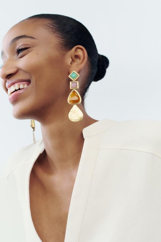 Tiered Geometric Metal Resin Dangle Earrings | Uniquely Claudia Boutique
