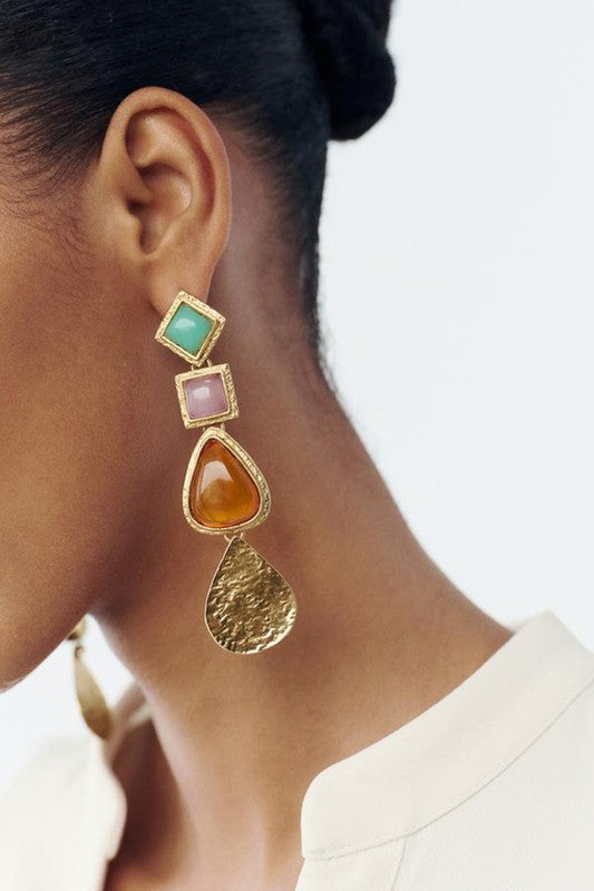 Tiered Geometric Metal Resin Dangle Earrings | Uniquely Claudia Boutique