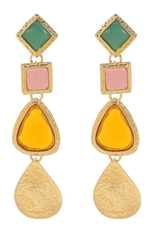 Tiered Geometric Metal Resin Dangle Earrings | Uniquely Claudia Boutique