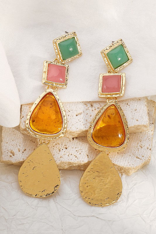 Tiered Geometric Metal Resin Dangle Earrings | Uniquely Claudia Boutique