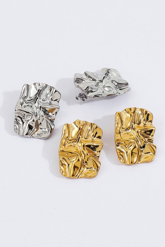 Stainless Steel Geometric Hammered Stud Earrings | Uniquely Claudia Boutique