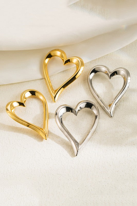 18k Gold Plated Large Hollow Heart Earrings | Uniquely Claudia Boutique