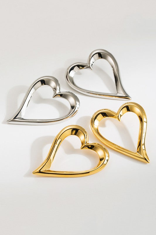18k Gold Plated Large Hollow Heart Earrings | Uniquely Claudia Boutique