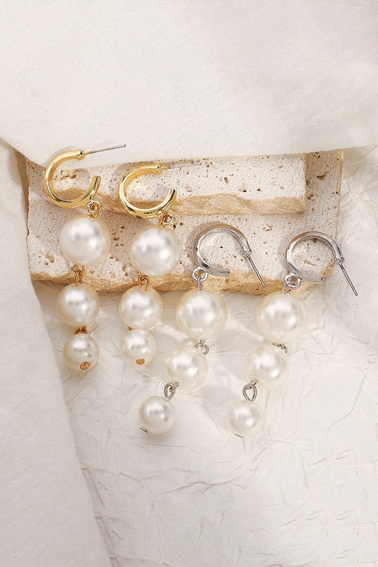 Elegant Layered Pearl Gold-Plated Dangle Earrings - Uniquely Claudia Boutique